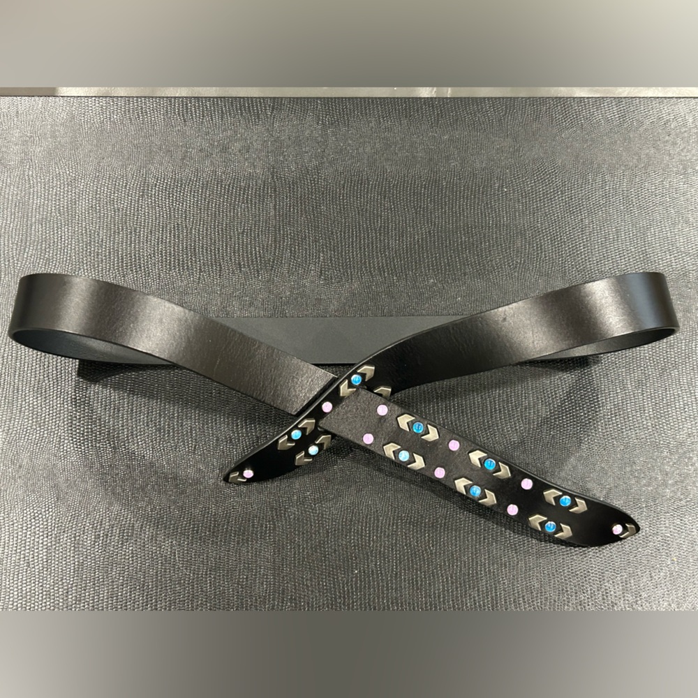 Isabel Marant Black Leather Studded Belt with Blue and Pink Accents - Picture 2 of 7
